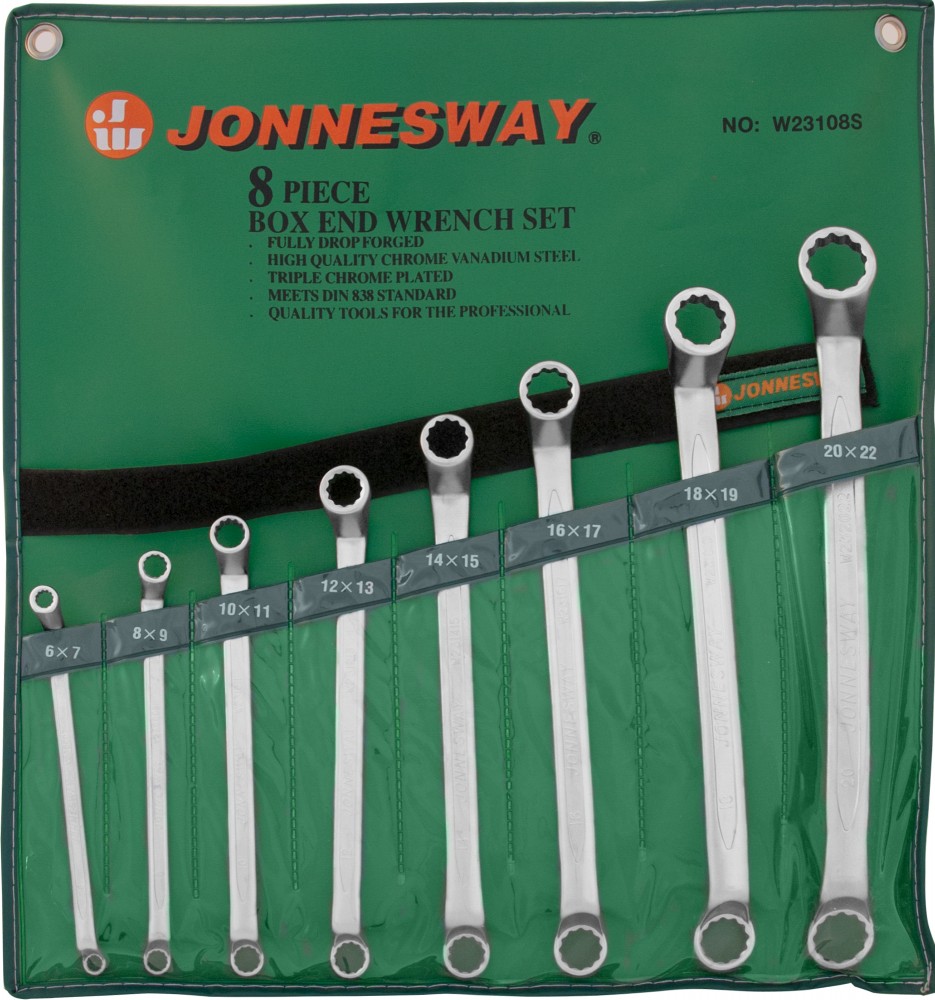 Jonnesway W23108S Набор ключей гаечных накидных изогнутых 75° в сумке, 6-22 мм, 8 предметов W23108S