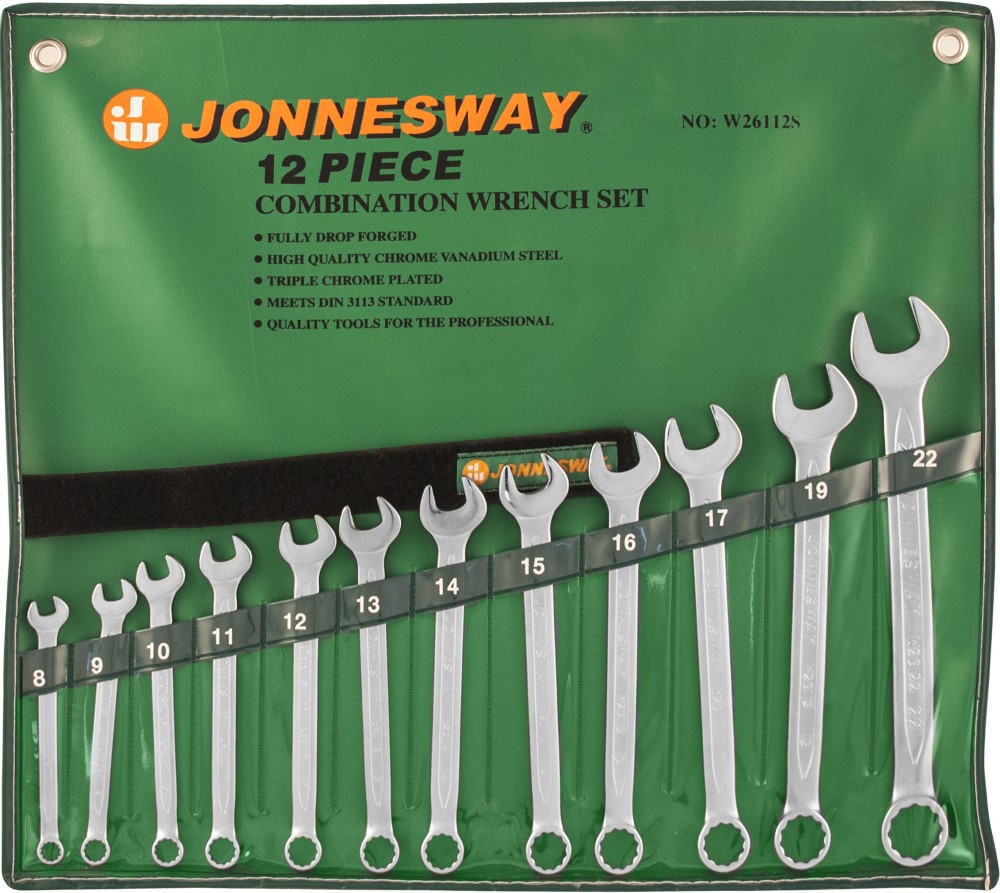 Jonnesway W26112S Набор ключей гаечных комбинированных в сумке, 8-22 мм, 12 предметов W26112S