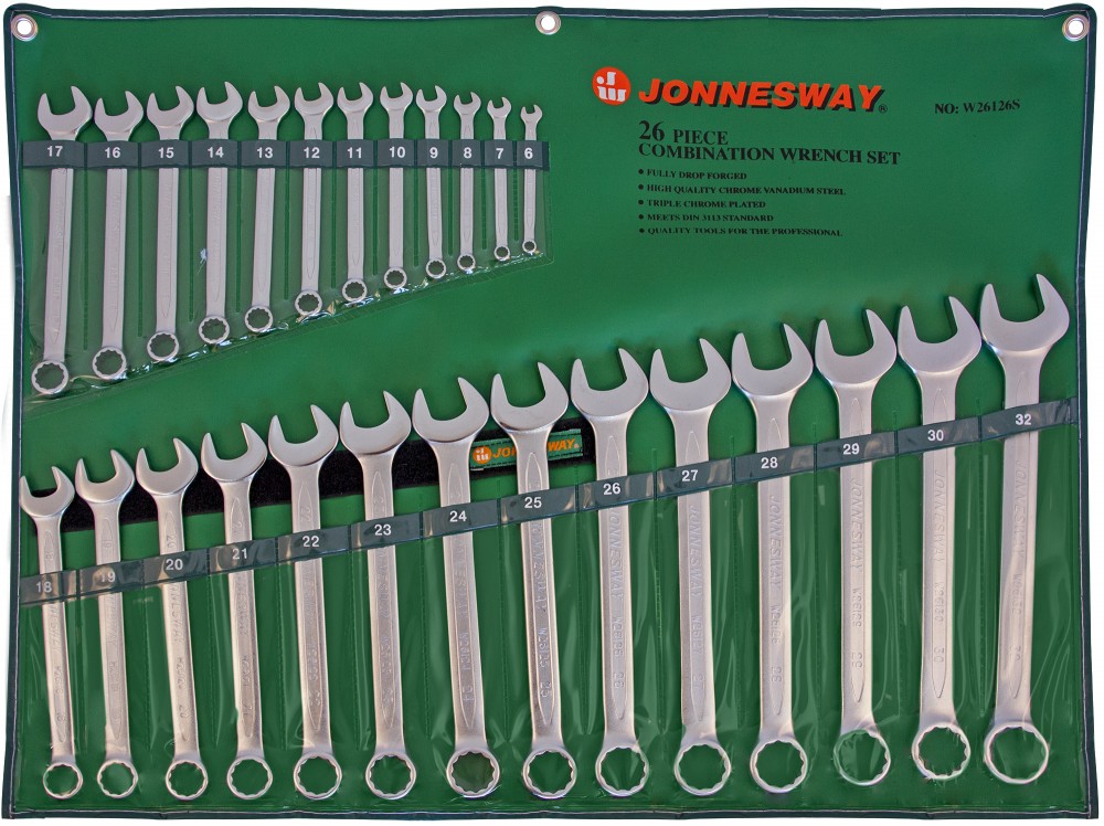 Jonnesway W26126S Набор ключей гаечных комбинированных в сумке, 6-32 мм, 26 предметов W26126S
