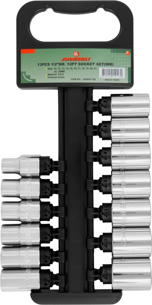 Jonnesway S05H4113S Набор головок торцевых 12-гранных MAXI-DRIVE 1/2"DR на держателе, 10-24 мм, 13 предметов S05H4113S