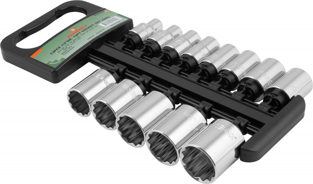 Jonnesway S05H4213S Набор головок торцевых 12-гранных MAXI-DRIVE 1/2"DR на держателе, SAE 3/8--1-1/8", 13 предметов S05H4213S