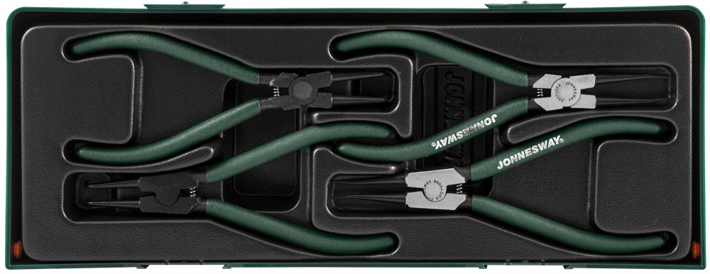 Jonnesway AG010002SC Ложемент с пластиковой крышкой, набор щипцов 7" для стопорных колец, 4 предмета. AG010002SC