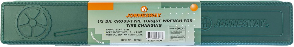 Jonnesway T02170 Ключ баллонный инерционный с динамометрической рукояткой, 70-170 Нм и головками торцевыми в наборе, 17, 19, 21 мм T02170