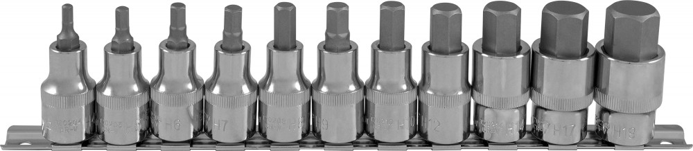 Ombra 912211 Набор насадок торцевых 1/2"DR с вставками-битами шестигранными на держателе, H4-H19, 11 предметов 912211