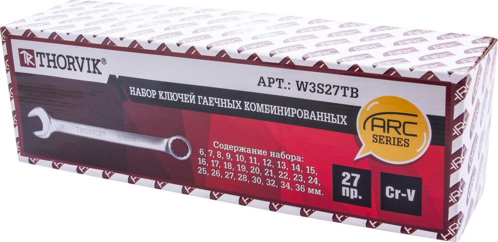 Thorvik W3S27TB Набор ключей гаечных комбинированных серии ARC в сумке, 6-36 мм, 27 предметов W3S27TB