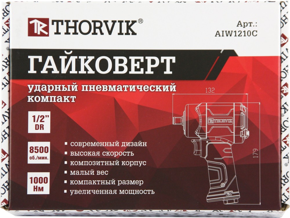 Thorvik AIW1210C Гайковерт ударный пневматический 1/2"DR 8500 об/мин, 1000 Нм, компакт AIW1210C