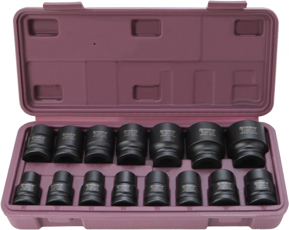Thorvik S23S1115S Набор головок торцевых ударных 1/2"DR, 10-32 мм,  15 предметов S23S1115S
