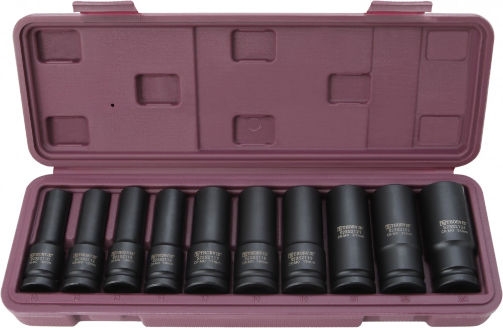 Thorvik S23S2110S Набор головок торцевых ударных глубоких 1/2"DR, 10-24 мм, 10 предметов S23S2110S