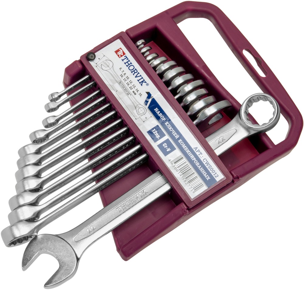 Thorvik CWS0012 Набор ключей гаечных комбинированных на держателе, 6-22 мм, 12 предметов CWS0012