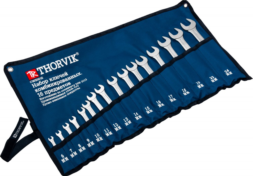 Thorvik CWS0016 Набор ключей гаечных комбинированных в сумке, 6-24 мм, 16 предметов CWS0016