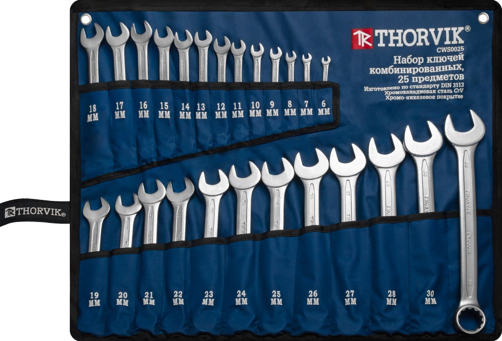 Thorvik CWS0025 Набор ключей гаечных комбинированных в сумке, 6-32 мм, 25 предметов CWS0025