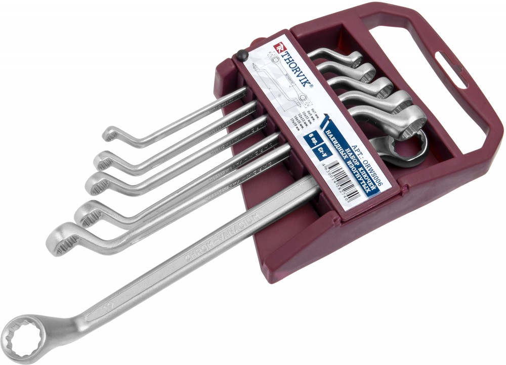 Thorvik ORWS006 Набор ключей гаечных накидных изогнутых 75° на держателе, 6-19 мм, 6 предметов ORWS006