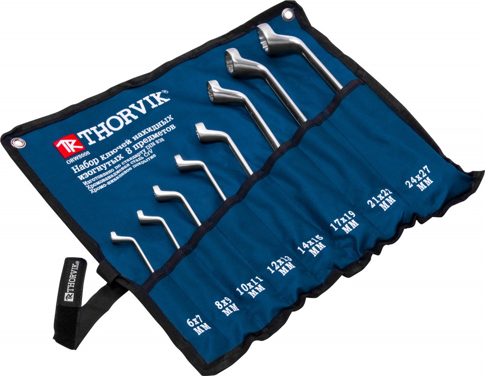 Thorvik ORWS008 Набор ключей гаечных накидных изогнутых 75° в сумке, 6-27 мм, 8 предметов ORWS008