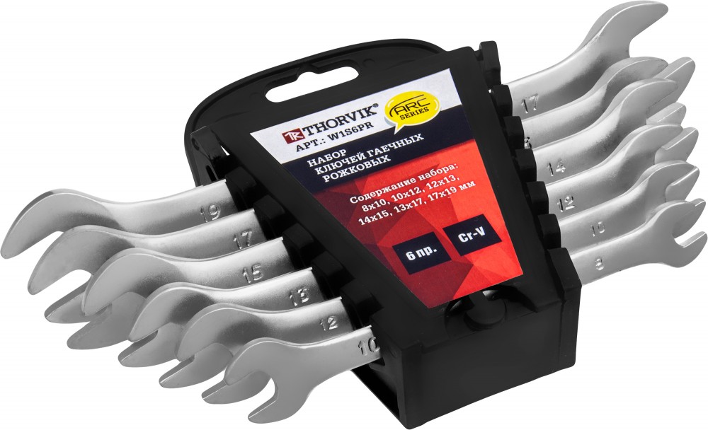 Thorvik W1S6PR Набор ключей гаечных рожковых серии ARC на держателе, 8-19 мм, 6 предметов W1S6PR