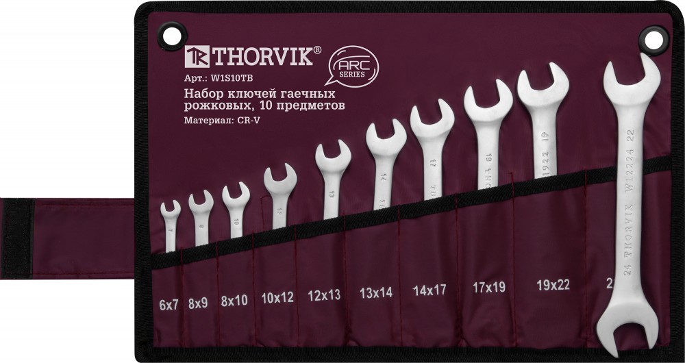 Thorvik W1S10TB Набор ключей гаечных рожковых серии ARC в сумке, 6-24 мм, 10 предметов W1S10TB