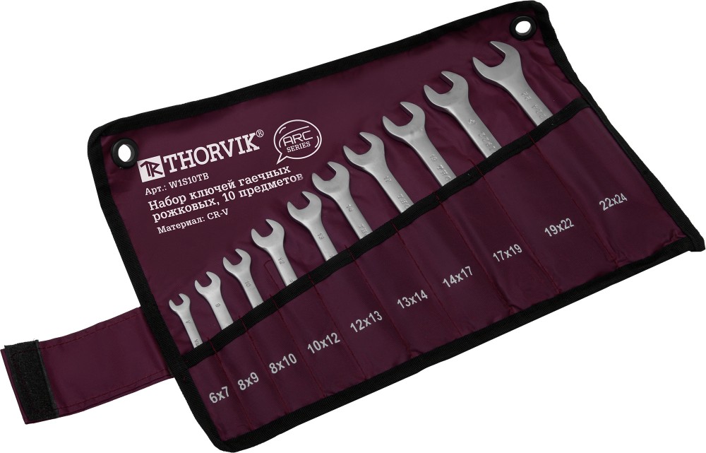 Thorvik W1S10TB Набор ключей гаечных рожковых серии ARC в сумке, 6-24 мм, 10 предметов W1S10TB