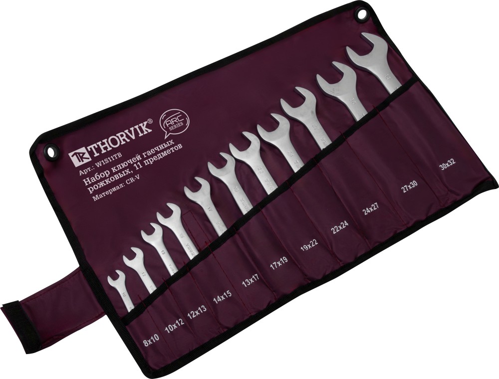 Thorvik W1S11TB Набор ключей гаечных рожковых серии ARC в сумке, 8-32 мм, 11 предметов W1S11TB