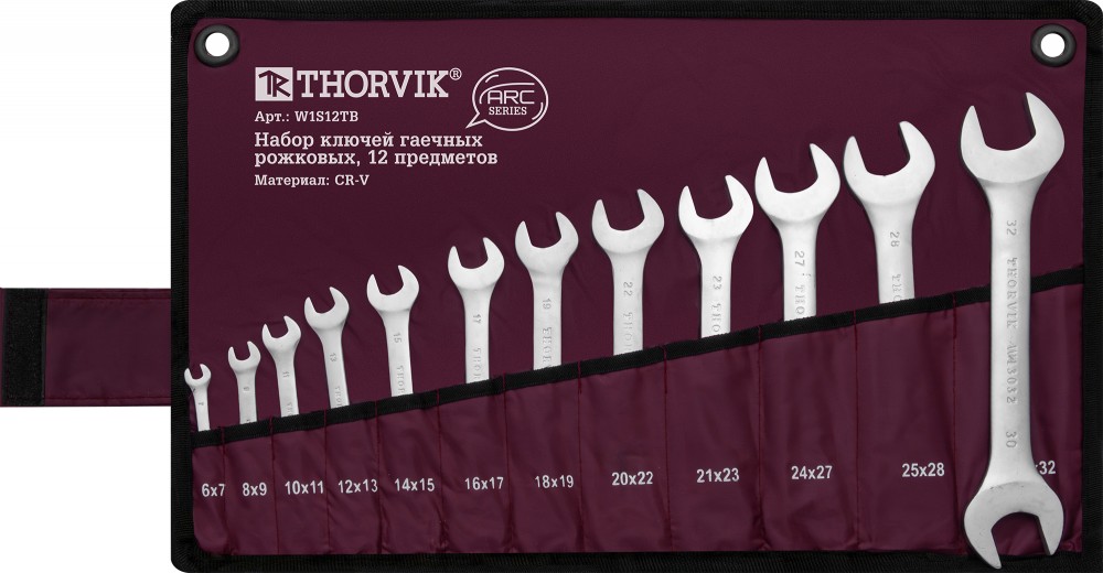 Thorvik W1S12TB Набор ключей гаечных рожковых серии ARC в сумке, 6-32 мм, 12 предметов W1S12TB