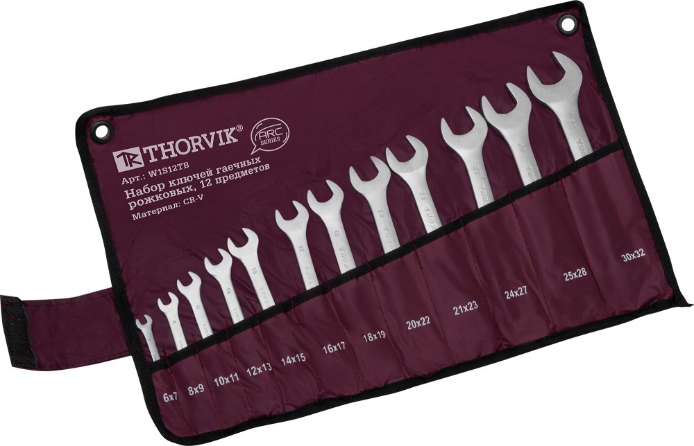 Thorvik W1S12TB Набор ключей гаечных рожковых серии ARC в сумке, 6-32 мм, 12 предметов W1S12TB