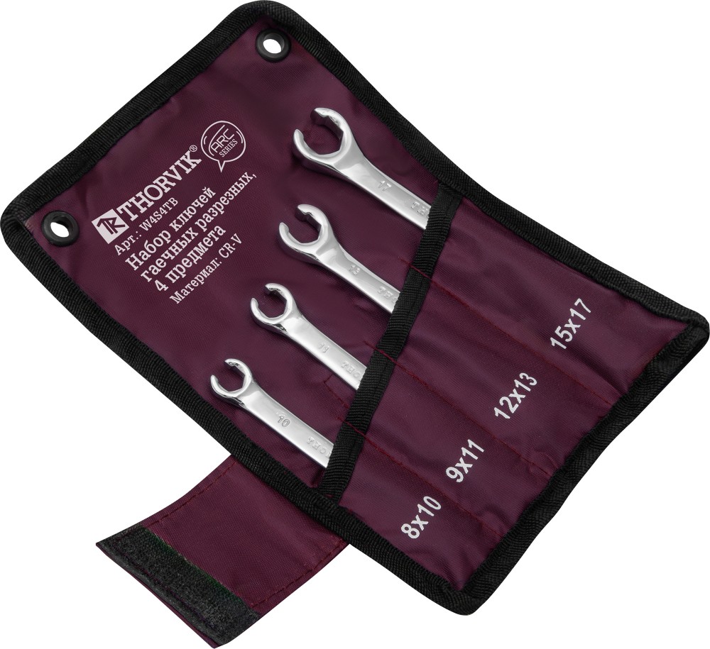 Thorvik W4S4TB Набор ключей гаечных разрезных серии ARC в сумке, 8-17 мм, 4 предмета W4S4TB