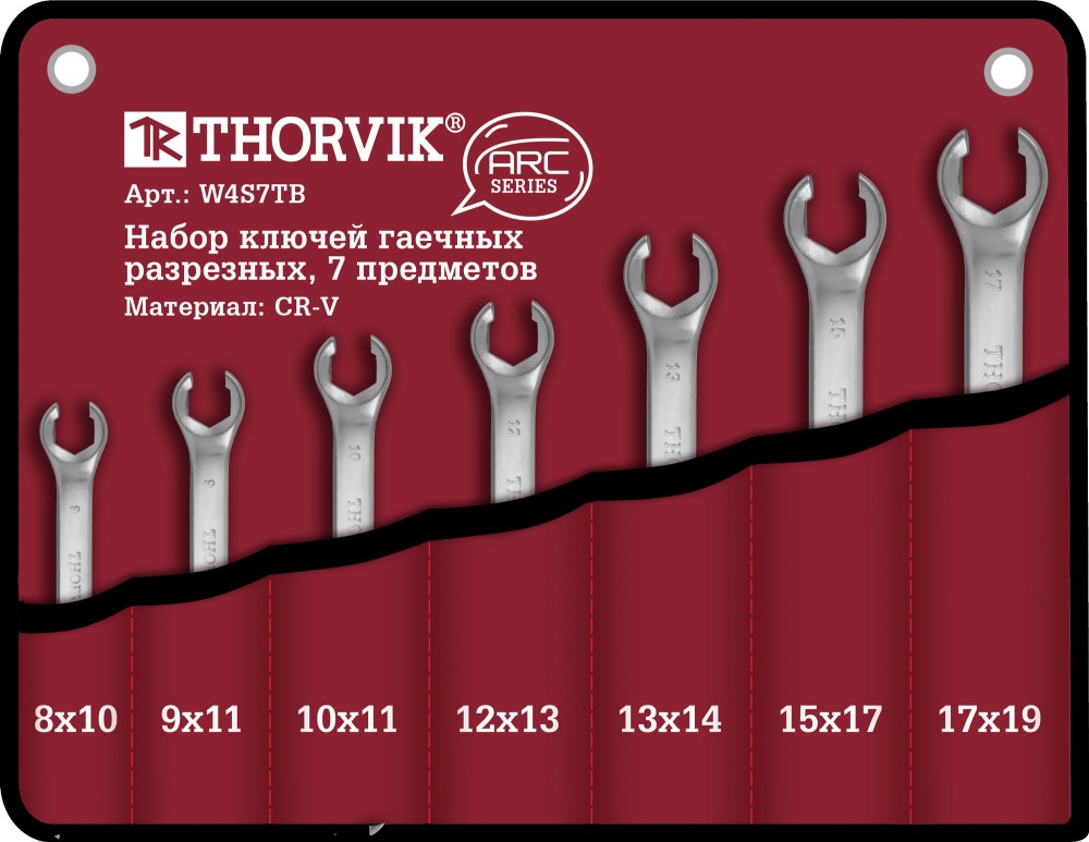 Thorvik W4S7TB Набор ключей гаечных разрезных серии ARC в сумке, 8-19 мм, 7 предметов W4S7TB