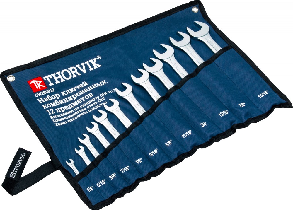 Thorvik CWIS0012 Набор ключей гаечных комбинированных дюймовых в сумке 1/4"--15/16", 12 предметов CWIS0012