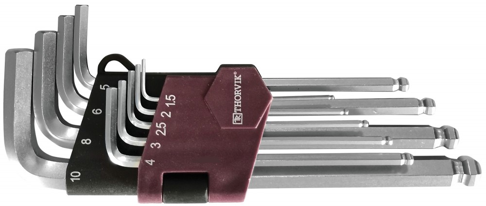 Thorvik HKB9S Набор ключей торцевых шестигранных с шаром, H1.5-H10, 9 предметов HKB9S