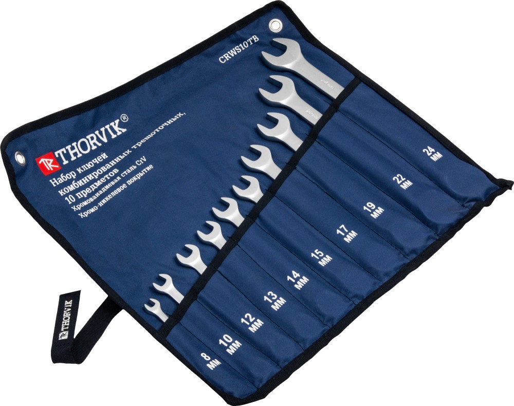 Thorvik CRWS10TB Набор ключей гаечных комбинированных трещоточных в сумке, 8-24 мм, 10 предметов CRWS10TB