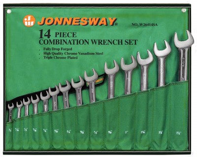 Jonnesway W26414S Набор ключей гаечных комбинированных дюймовых в сумке 3/8"--1-1/4", 14 предметов W26414S