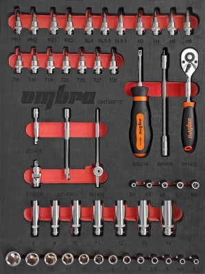 Ombra OMT50STE Набор головок торцевых 1/4" DR 4-14 мм, внешний TORX® Е4-Е8 с аксессуарами в EVA ложементе 280х375 мм, 50 предметов OMT50STE
