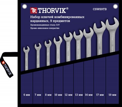 Thorvik CSWS9TB Набор ключей гаечных комбинированных карданных в сумке, 6-19 мм, 9 предметов CSWS9TB