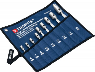 Thorvik CSWS9TB Набор ключей гаечных комбинированных карданных в сумке, 6-19 мм, 9 предметов CSWS9TB