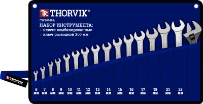 Thorvik CWS0016A Набор в сумке, ключи комбинированные, 6-22 мм, ключ разводной 250 мм CWS0016A