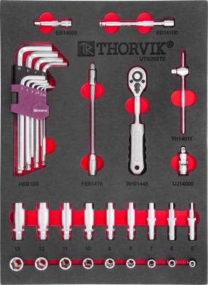 Thorvik UTS25STE Набор торцевых головок 1/4" с принадлежностями в EVA ложементе 280х375 мм, 25 предметов UTS25STE