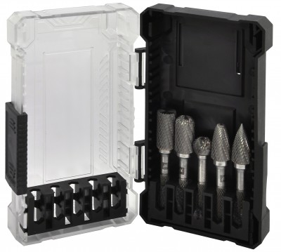 Thorvik TRRB120605-2S Набор борфрез твердосплавных, тип B, C, D, F, G, 12 мм, двойная насечка, в кейсе, 5 предметов TRRB120605-2S