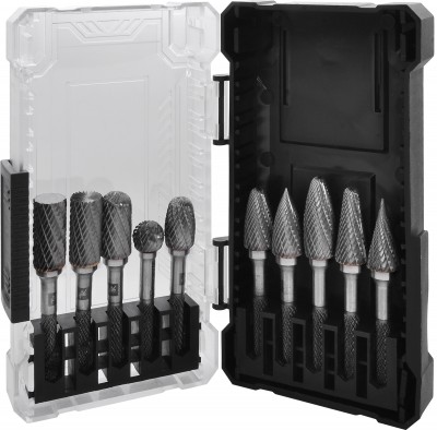 Thorvik TRRB120610-2S Набор борфрез твердосплавных, тип A, B, C, D, E, F, G, H, L, M, 12 мм, двойная насечка, в кейсе, 10 предметов TRRB120610-2S