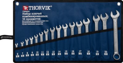 Thorvik CWS0016 Набор ключей гаечных комбинированных в сумке, 6-24 мм, 16 предметов CWS0016