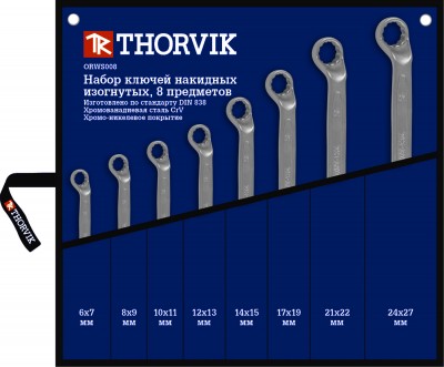 Thorvik ORWS008 Набор ключей гаечных накидных изогнутых 75° в сумке, 6-27 мм, 8 предметов ORWS008