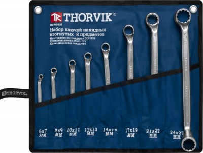 Thorvik ORWS008 Набор ключей гаечных накидных изогнутых 75° в сумке, 6-27 мм, 8 предметов ORWS008