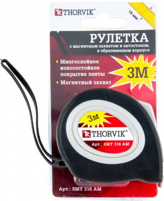 Thorvik SMT316AM Рулетка с магнитным захватом и автостопом, в обрезиненном корпусе, 3 м SMT316AM