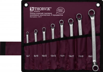 Thorvik W2S8TB Набор ключей гаечных накидных изогнутых серии ARC в сумке, 6-22 мм, 8 предметов W2S8TB