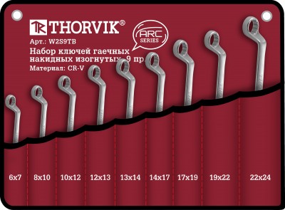 Thorvik W2S9TB Набор ключей гаечных накидных изогнутых серии ARC в сумке, 6-24 мм, 9 предметов W2S9TB