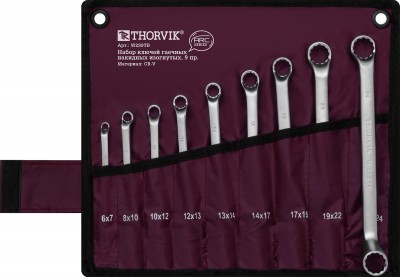 Thorvik W2S9TB Набор ключей гаечных накидных изогнутых серии ARC в сумке, 6-24 мм, 9 предметов W2S9TB