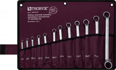 Thorvik W2S12TB Набор ключей гаечных накидных изогнутых серии ARC в сумке, 6-32 мм, 12 предметов W2S12TB