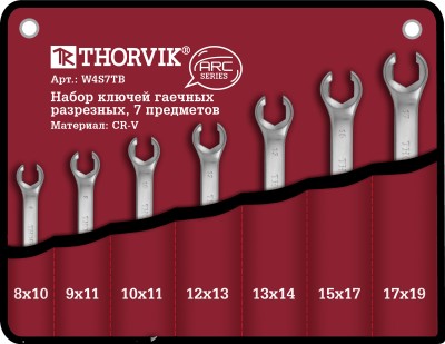 Thorvik W4S7TB Набор ключей гаечных разрезных серии ARC в сумке, 8-19 мм, 7 предметов W4S7TB