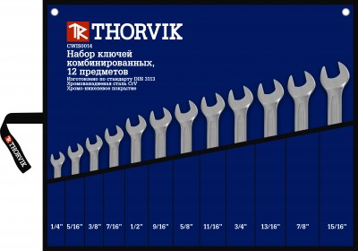 Thorvik CWIS0012 Набор ключей гаечных комбинированных дюймовых в сумке 1/4"--15/16", 12 предметов CWIS0012