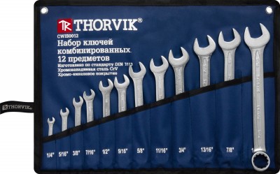 Thorvik CWIS0012 Набор ключей гаечных комбинированных дюймовых в сумке 1/4"--15/16", 12 предметов CWIS0012