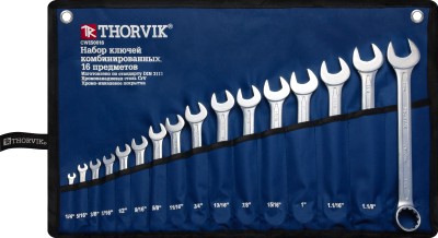 Thorvik CWIS0016 Набор ключей гаечных комбинированных дюймовых в сумке 1/4"--1-1/4", 16 предметов CWIS0016