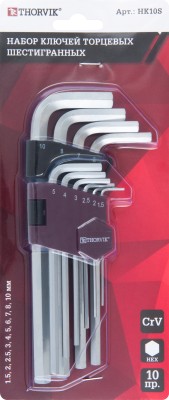 Thorvik HK10S Набор ключей торцевых шестигранных, H1.5-H10, 10 предметов HK10S