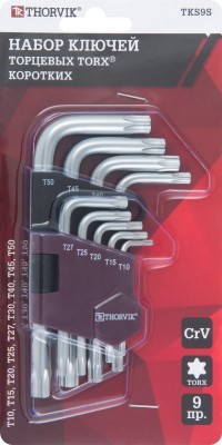Thorvik TKS9S Набор ключей торцевых TORX® коротких, Т10-T50, 9 предметов TKS9S